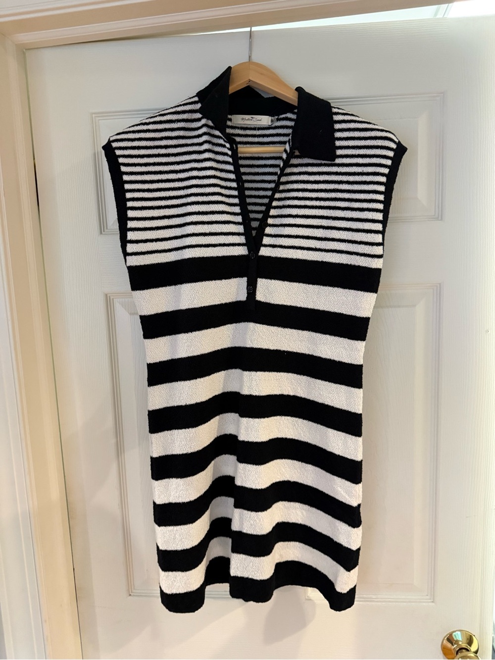 Mustard Seed Black and White Striped Sleeveless Polo Dress